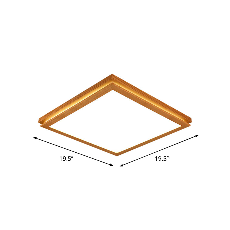 19.5"/25.5"/37.5" W Living Room LED Ceiling Lighting Modern Wood Flush Mount Light with Square/Rectangle Acrylic Shade, Warm/White Light