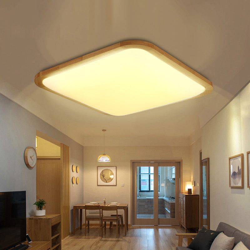 Nordic Rechteck/Quadrat LED Flush Licht Acryl Flur Deckeneinbauleuchte mit abgerundeter Ecke aus Holz, 14"/23"/39" Breite