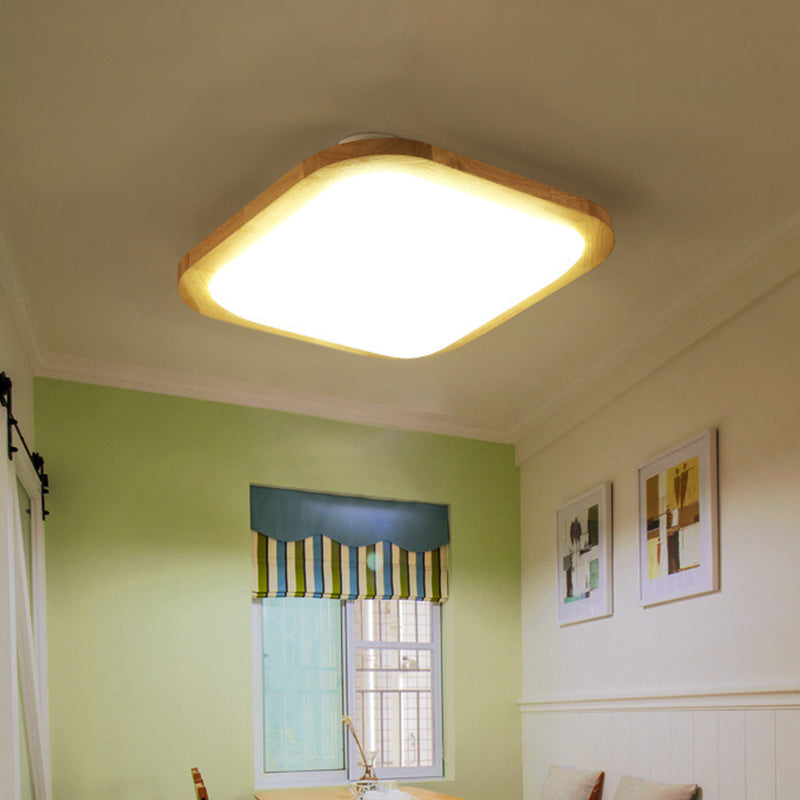 Nordic Rechteck/Quadrat LED Flush Licht Acryl Flur Deckeneinbauleuchte mit abgerundeter Ecke aus Holz, 14"/23"/39" Breite