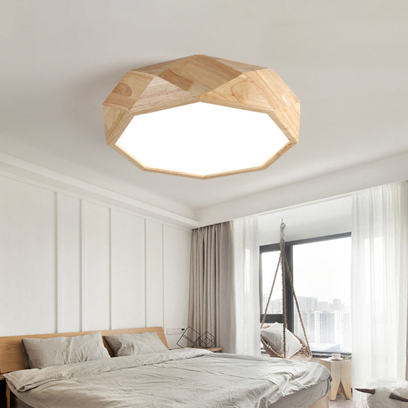 Houten achthoekige plafondinbouwlamp Nordic 18"/21,5"/25,5" brede LED beige inbouwlamp in warm/wit licht