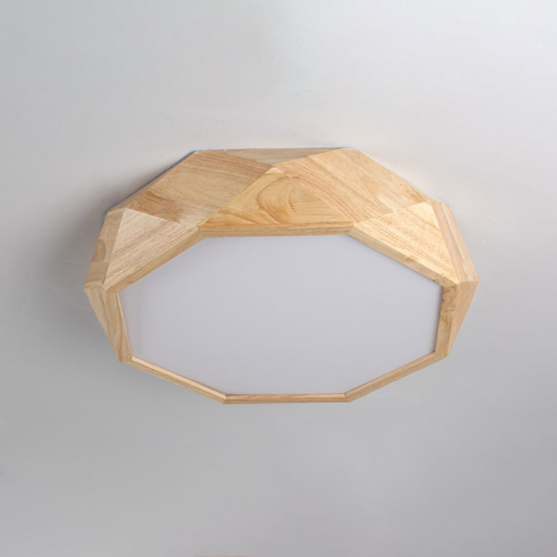 Houten achthoekige plafondinbouwlamp Nordic 18"/21,5"/25,5" brede LED beige inbouwlamp in warm/wit licht