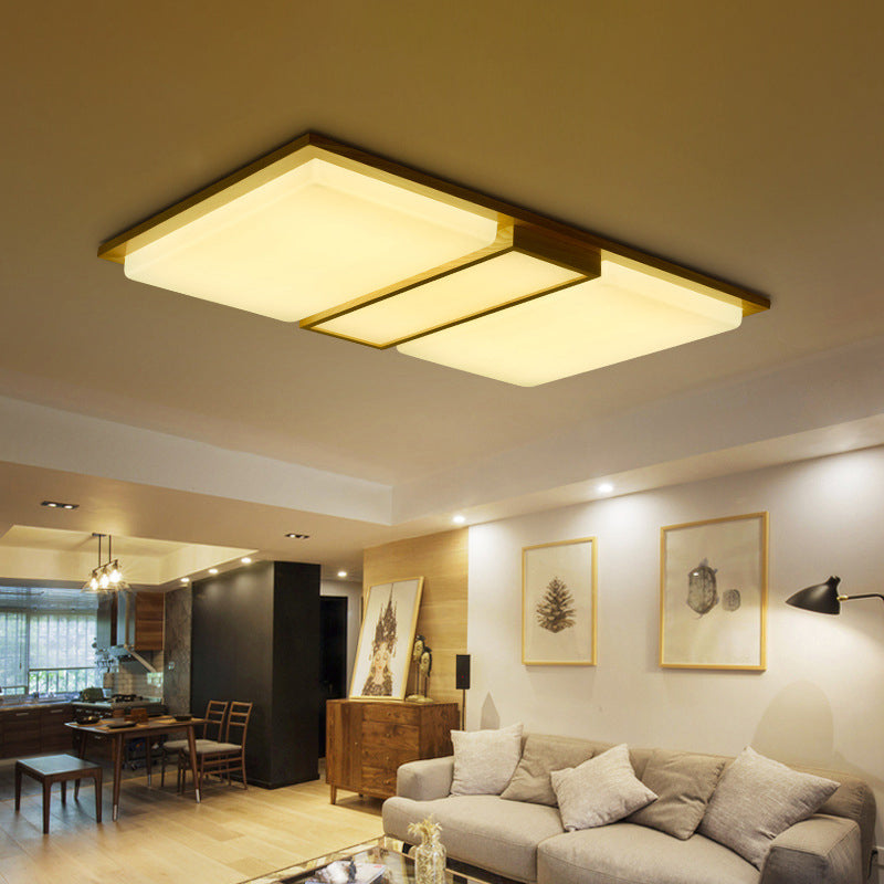 Symmetrisch geformte LED-Unterputzleuchte Simplicity, beige Deckenlampe aus Holz in warmem/weißem Licht, 17"/33,5"/40,5" breit