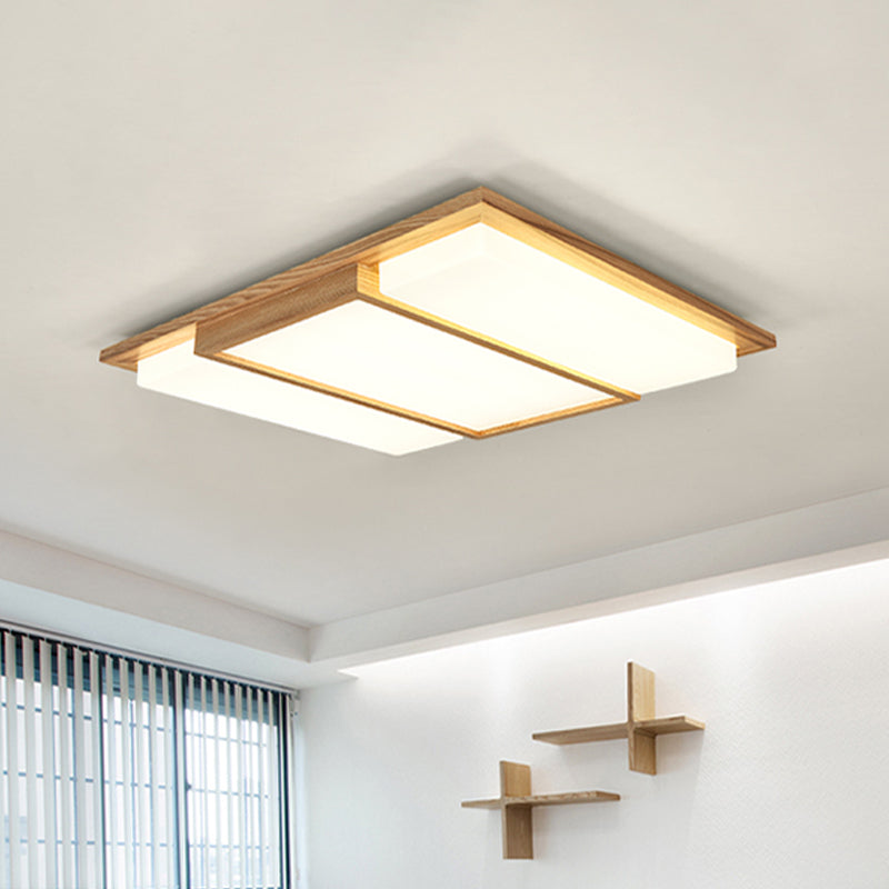 Symmetric Shaped LED Flush Mount Light Simplicity Wooden Beige Ceiling Lamp in Warm/White Light, 17"/33.5"/40.5" Wide