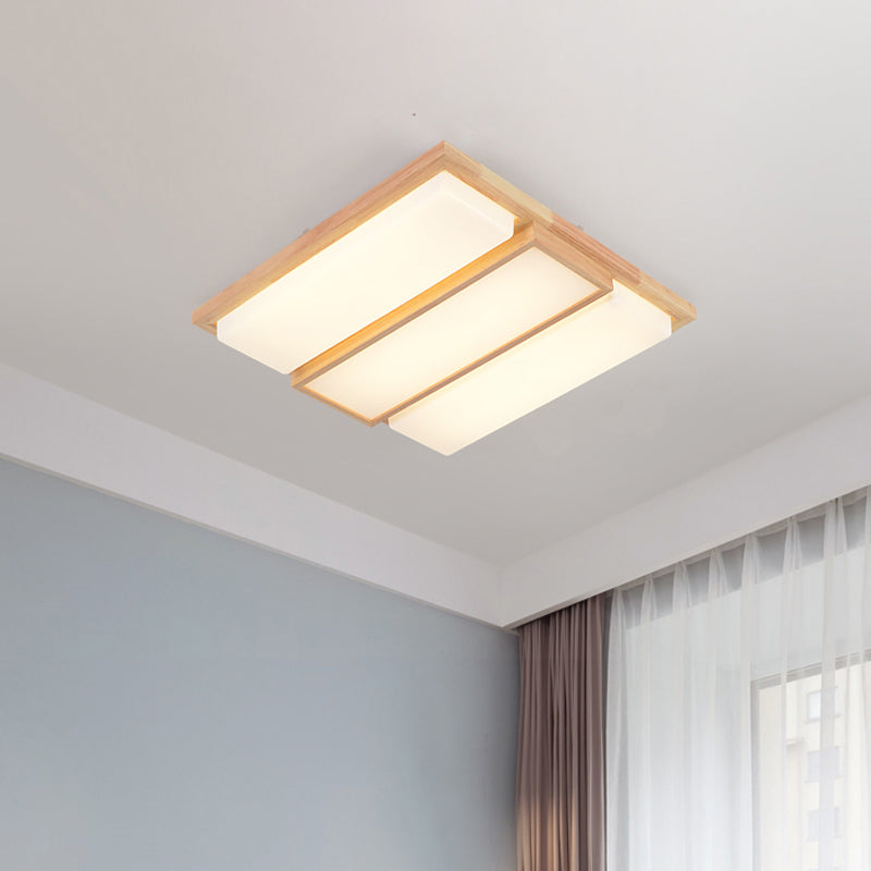 Symmetric Shaped LED Flush Mount Light Simplicity Wooden Beige Ceiling Lamp in Warm/White Light, 17"/33.5"/40.5" Wide