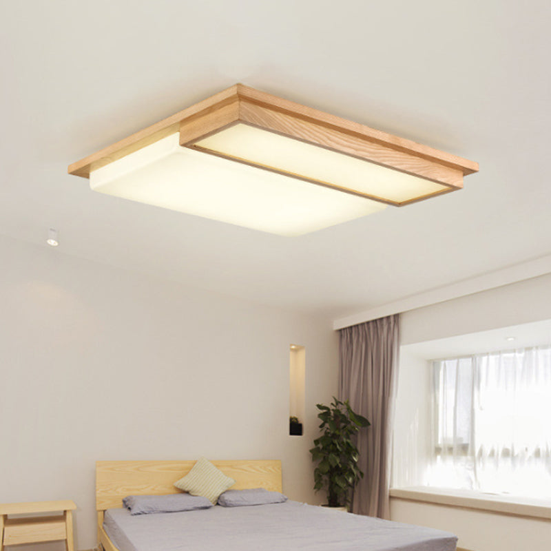 Symmetric Shaped LED Flush Mount Light Simplicity Wooden Beige Ceiling Lamp in Warm/White Light, 17"/33.5"/40.5" Wide