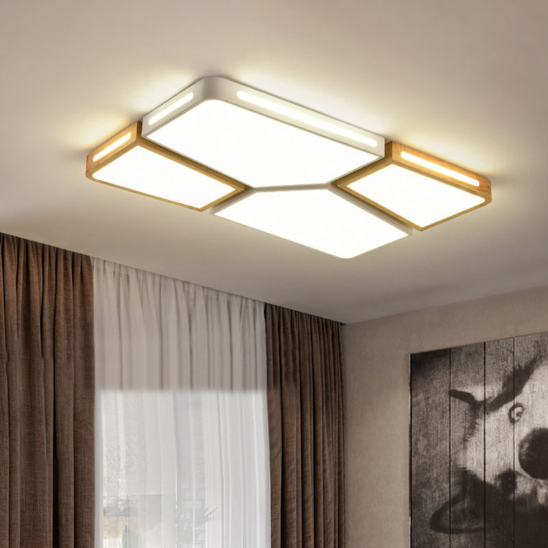 Modern Spliced Rectangle Flush Mount Wooden 35.5"/45" Wide LED Bedroom Ceiling Flush Light in Grey/White/Green