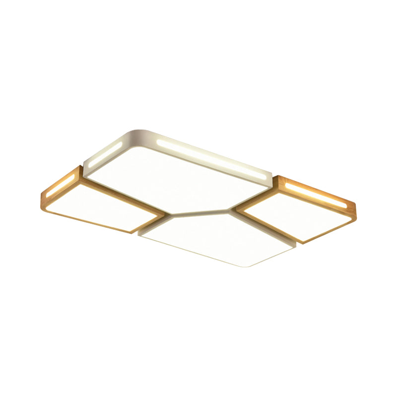 Modern Spliced Rectangle Flush Mount Wooden 35.5"/45" Wide LED Bedroom Ceiling Flush Light in Grey/White/Green
