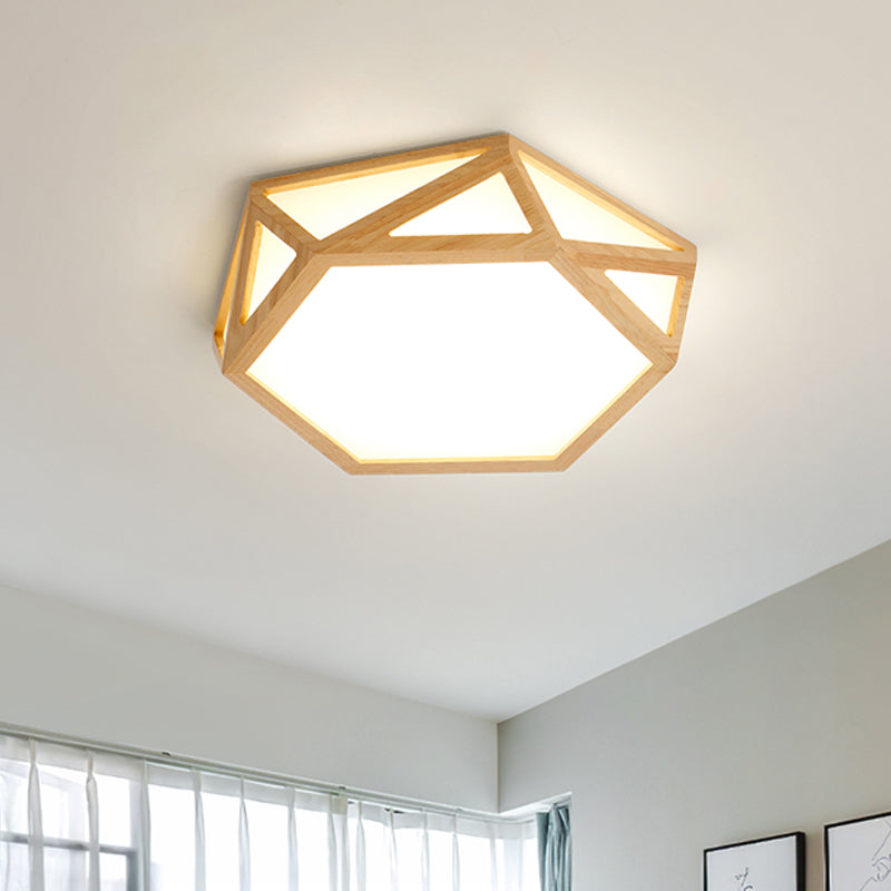 Diamond/Geometric Bedroom Ceiling Light Acrylic 16"/23.5" Wide LED Nordic Flush Mount Lighting Fixture in Wood