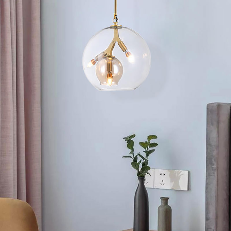 Salle à manger en verre double lustre en verre triple lumière post-plafond moderne lampe en ambre / transparent