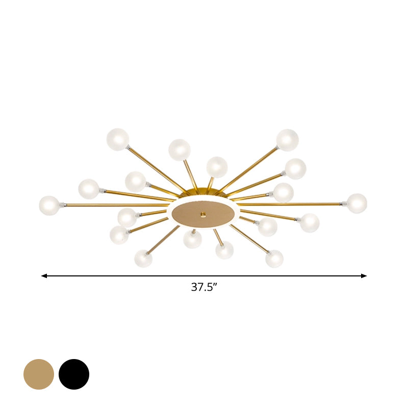 Lámpara de techo posmoderna de 18 luces de vidrio esmerilado con montaje empotrado Starburst posmoderno en negro/dorado