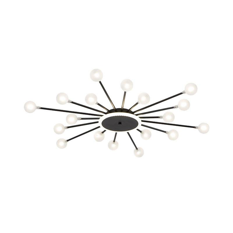 Lámpara de techo posmoderna de 18 luces de vidrio esmerilado con montaje empotrado Starburst posmoderno en negro/dorado
