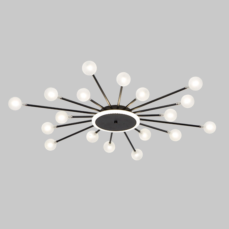 Lámpara de techo posmoderna de 18 luces de vidrio esmerilado con montaje empotrado Starburst posmoderno en negro/dorado