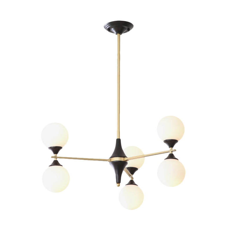 6/8/12 Heads Living Room Chandelier Postmodern Black-Gold Hanging Light with Hourglass Ivory Glass Shade