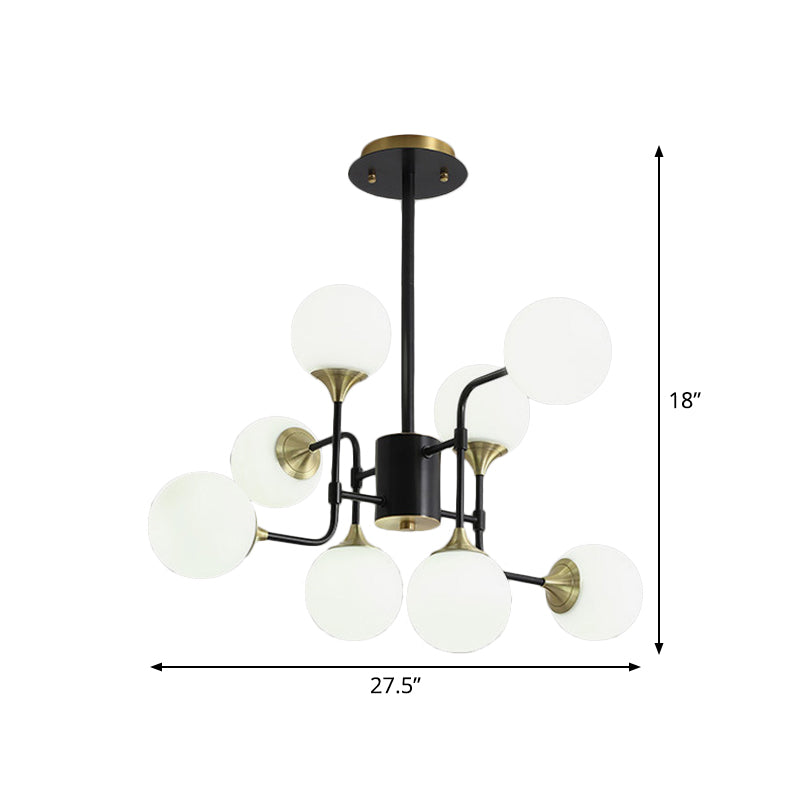 Black and Gold Branch Hanging Lamp Modern 8/12/16-Light Milky Ball Glass Chandelier Light Fixture