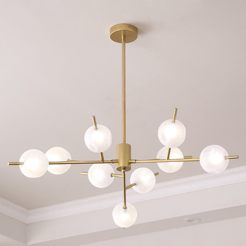 Modern Branch Chandelier Lamp Metal 9/12 Bulbs Bedroom Suspension Light in Black/Gold with Ball Acrylic Shade Insert