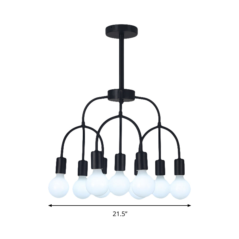 Lámpara de colgante de negro/dorada de múltiples cabezas de brazo arqueado de metal para sala de estar contemporánea para sala de estar