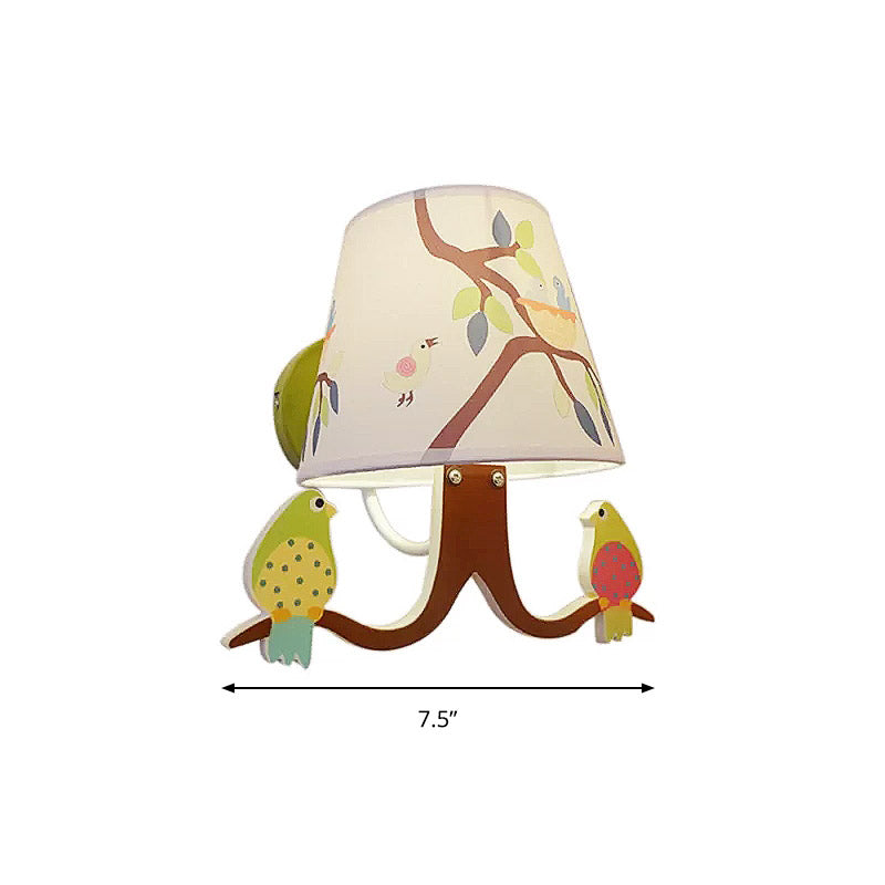 BAMINA GREEN MOLTE LIGHT BAMINO 1 LAMPAGGIO DELLA parete in tessuto leggero con uccello e tonalità affusolata per camera da letto per bambini