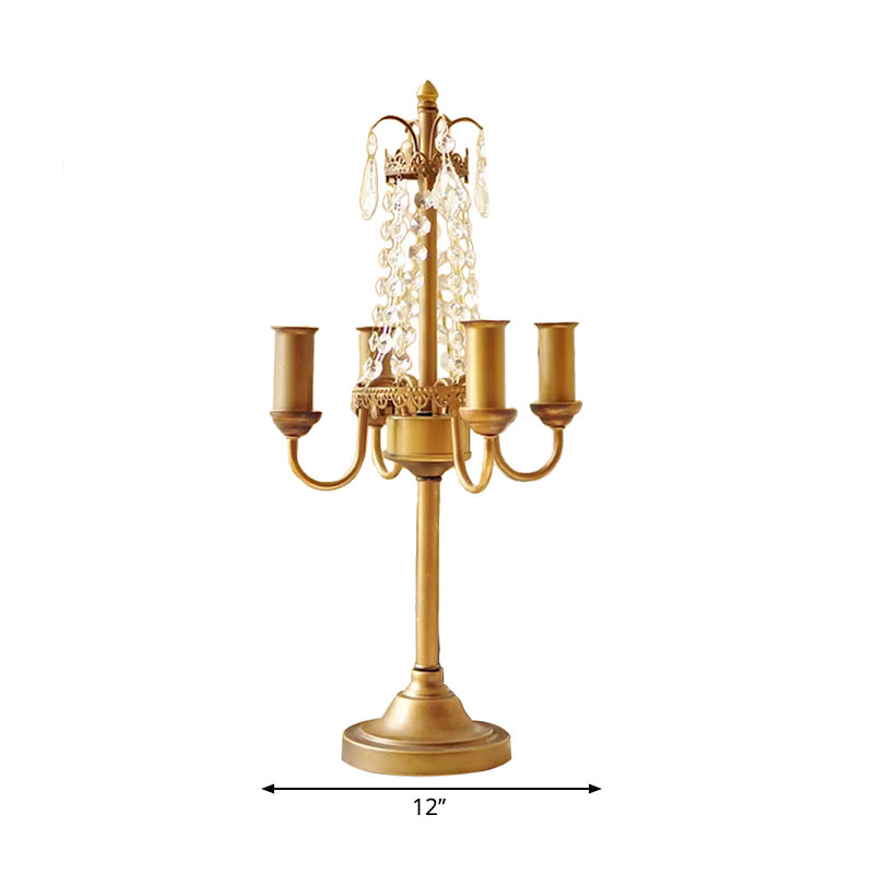 Lampada da tavolo a candela per soggiorno con lampada da tavolo in stile tradizionale in metallo con perline di cristallo trasparente
