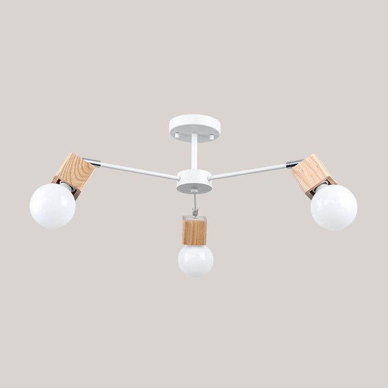 Plafoniera a semi-incasso a 3/5 teste con lampadina aperta e lampadario per montaggio a soffitto in legno metallizzato dal design quadrato