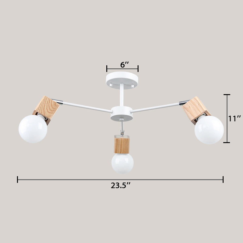 Plafoniera a semi-incasso a 3/5 teste con lampadina aperta e lampadario per montaggio a soffitto in legno metallizzato dal design quadrato