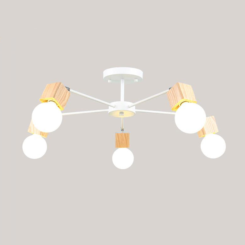 Plafoniera a semi-incasso a 3/5 teste con lampadina aperta e lampadario per montaggio a soffitto in legno metallizzato dal design quadrato