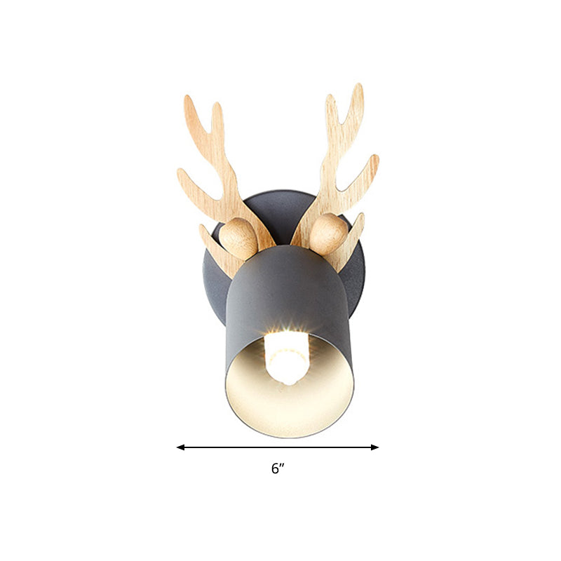 Nordic Stylish Wall Light Tapered Shade 1 Light Metal Wall Sconce with Antlers for Living Room