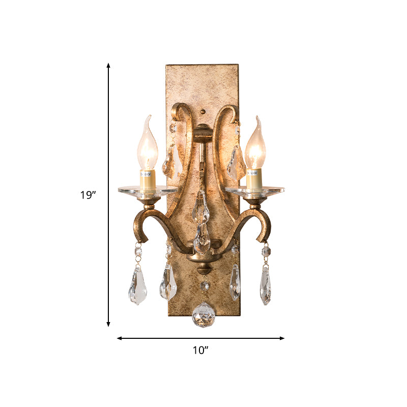 2 Heads Metal Wall Lamp Vintage Style Dark Purple/Clear Open Bulb Wall Lamp with Crystal Deco and Rectangular Backplate