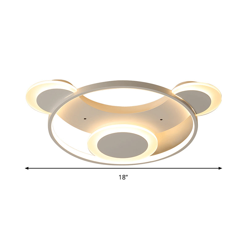 Bear Face Kindergarten Ceiling Mount Light Acrylic Animal Ceiling Lamp in White