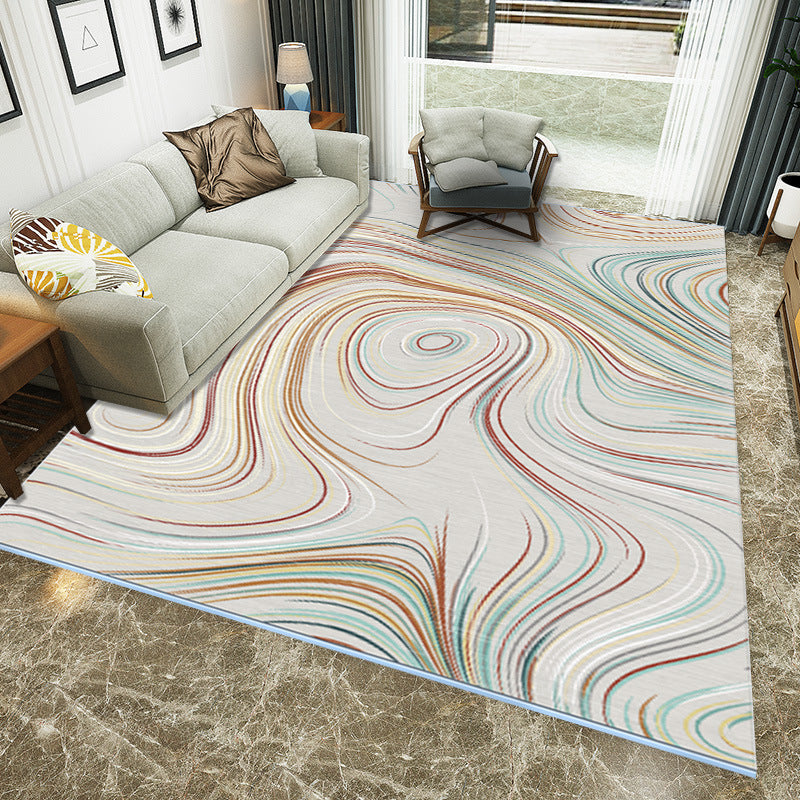 Grey Simple Rug Polyester Concentric Circles Striped Pattern Rug Washable Area Rug for Living Room