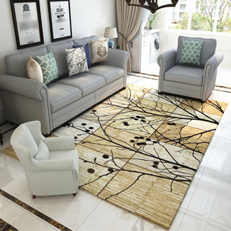 Light Brown Casual Rug Polyester Botanical Branch Print Rug Washable Area Rug for Living Room