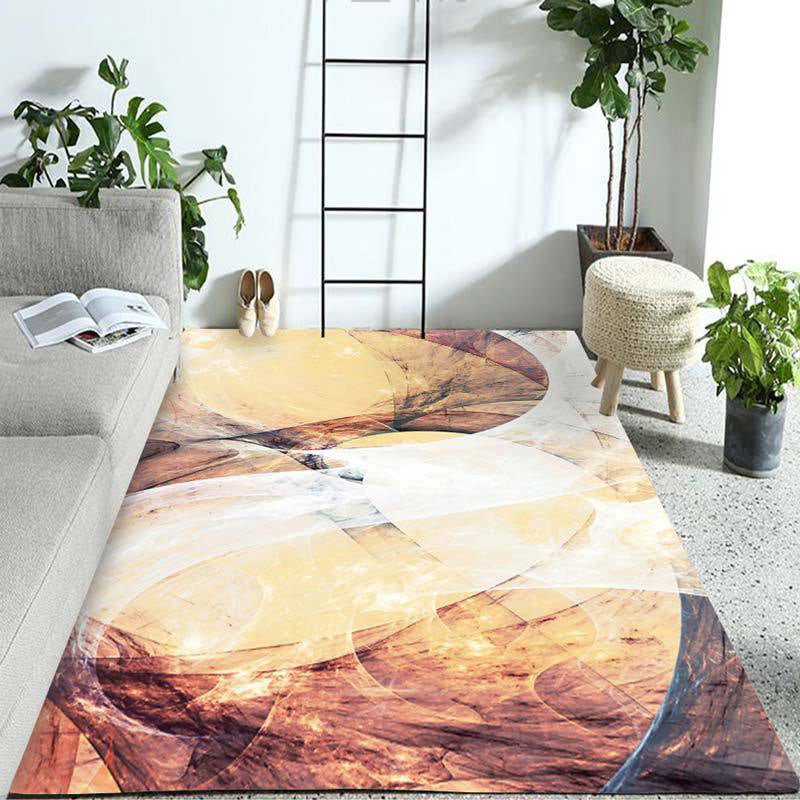 Modern Abstract Rug Orange Polyester Rug Washable Non-Slip Backing Area Rug for Living Room