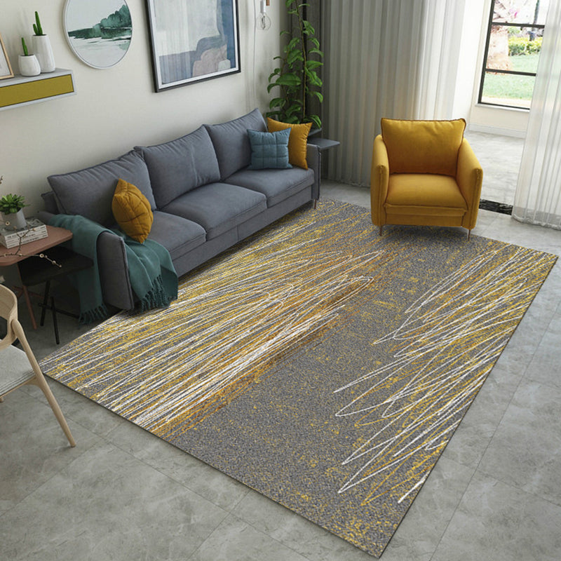 Grey Contemporary Rug Polyester Abstract Rug Washable Carpet for Living Room