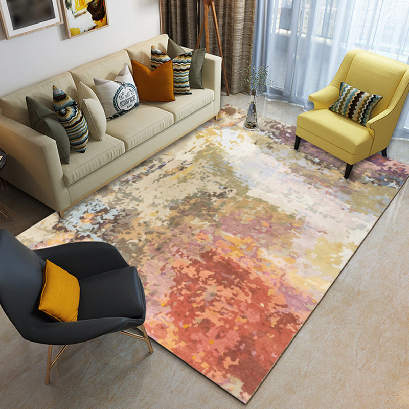 Red Modern Rug Polyester Abstract Rug Washable Carpet for Living Room