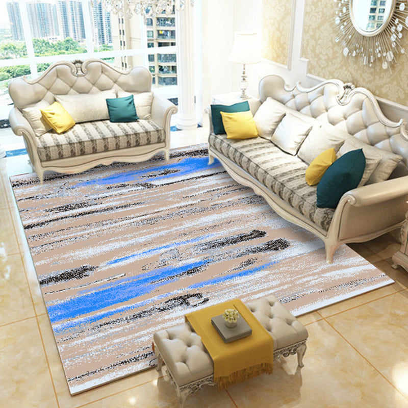 Creative Abstract Pattern Rug Grey and Blue Modern Rug Polyester Washable Non-Slip Backing Area Rug for Living Room