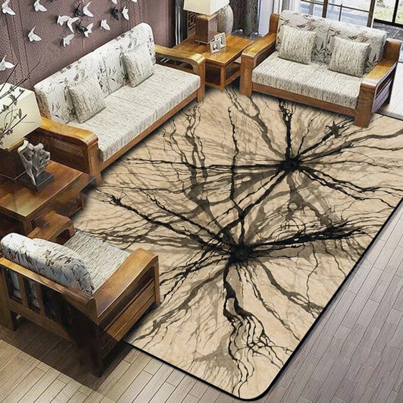 Light Brown Novelty Rug Polyester Abstract Print Rug Washable Non-Slip Backing Area Rug for Living Room