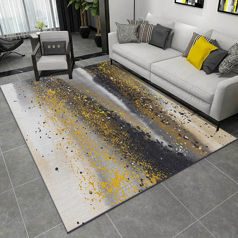 Yellow Multicolor Casual Rug Polyester Abstract Paint Splatter Print Rug Washable Area Rug for Living Room