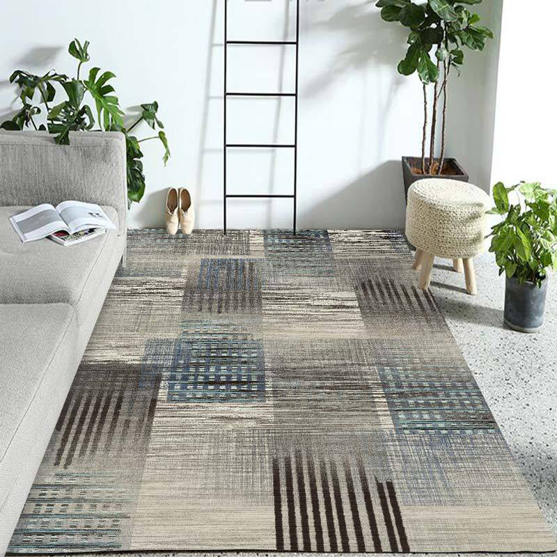 Minimalist Modern Rug in Brown Abstract Stripe Print Area Rug Polyester Washable Carpet for Living Room