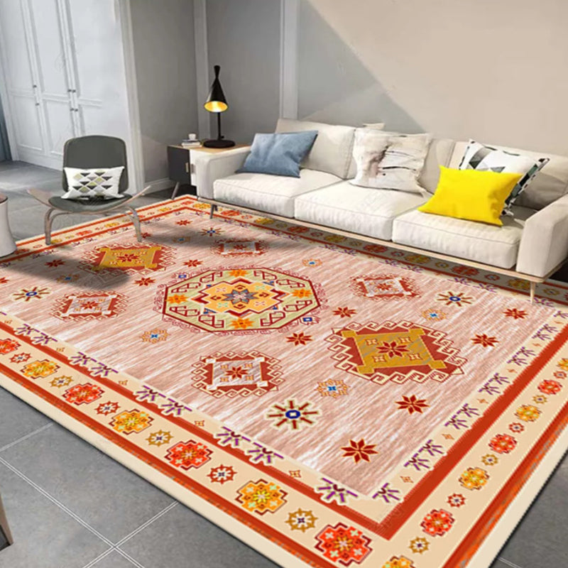 Moroccan Living Room Rug in Blue and Red Medallion Floral Print Rug Polyester Machine Washable Area Rug
