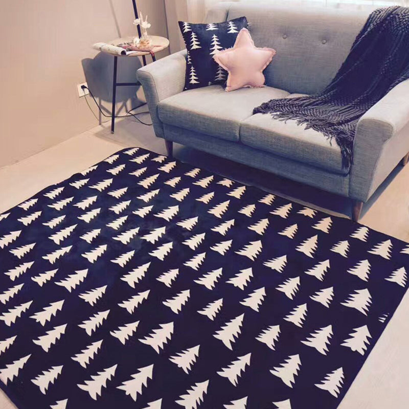 Modern Living Room Rug in Black and Grey Geometric Diamond Triangle Print Rug Polyester Anti-Slip Area Rug