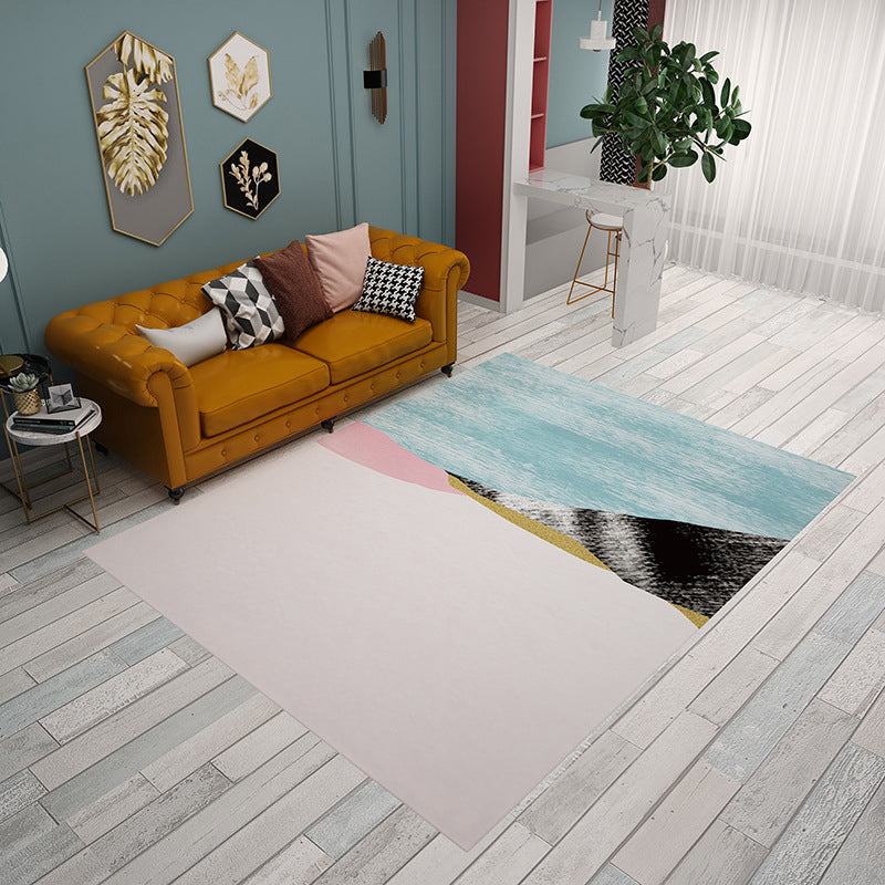 Multicolor Modernist Rug Flannel Colorblock Rug Pet Friendly Washable Anti-Slip Backing Carpet for Living Room