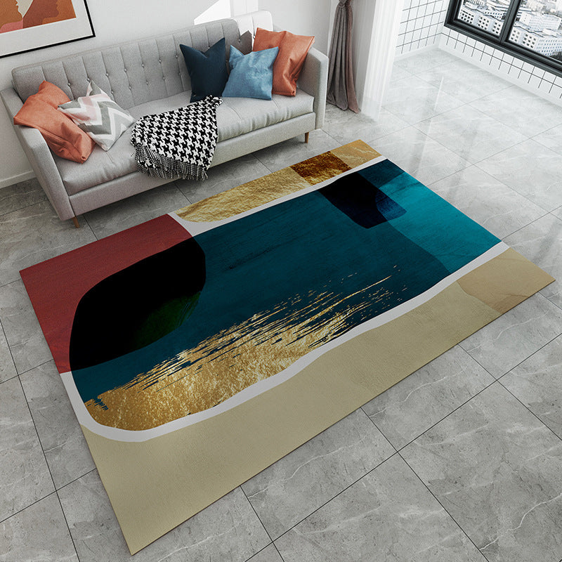 Noordse kleurblok Samenvatting Rug rood en blauw Modern Rug Polyester Wasbaar Pet Friendly Anti-Slip Tapijt voor woonkamer