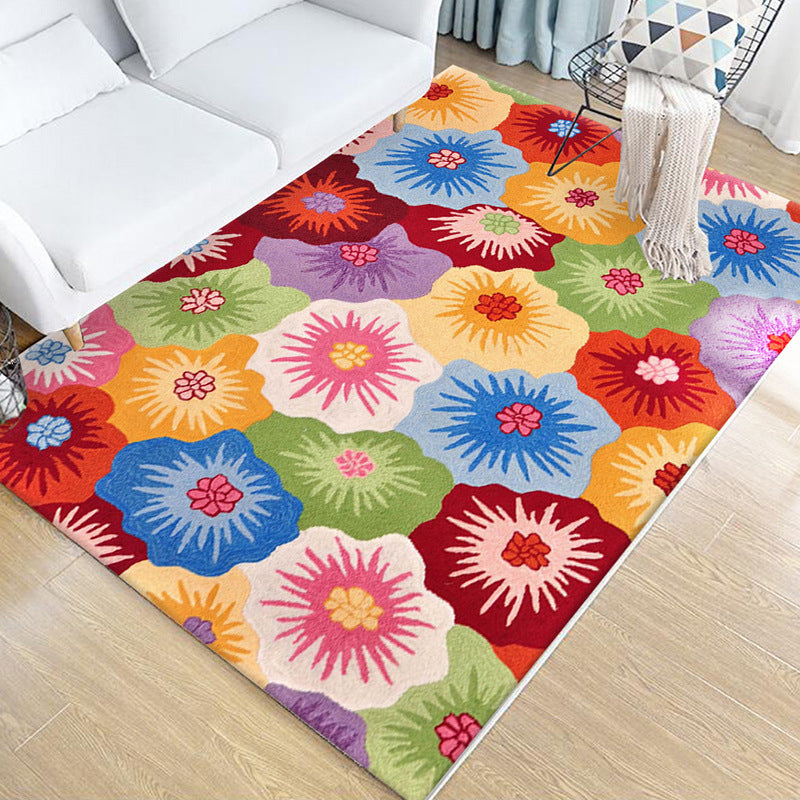 Unique Flower Pattern Rug Multicolor Southwestern Rug Polyester Pet Friendly Non-Slip Backing Washable Area Rug for Living Room