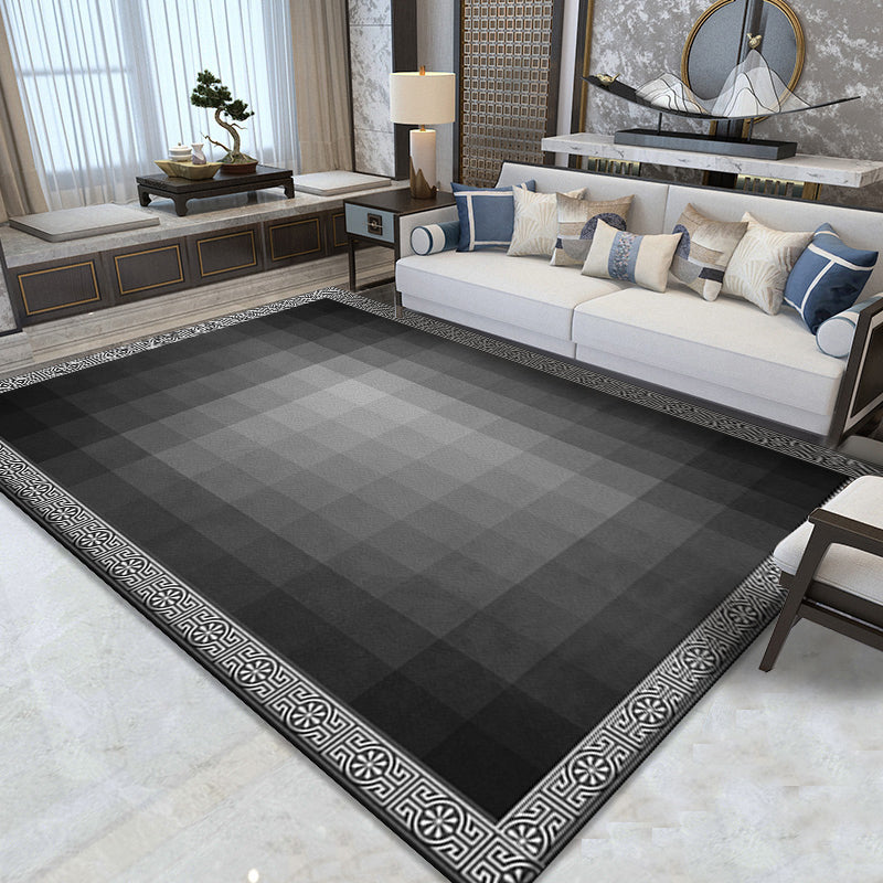 Modernist Ombre Pattern Rug Black Polyester Rug Non-Slip Pet Friendly Washable Are Rug for Bedroom