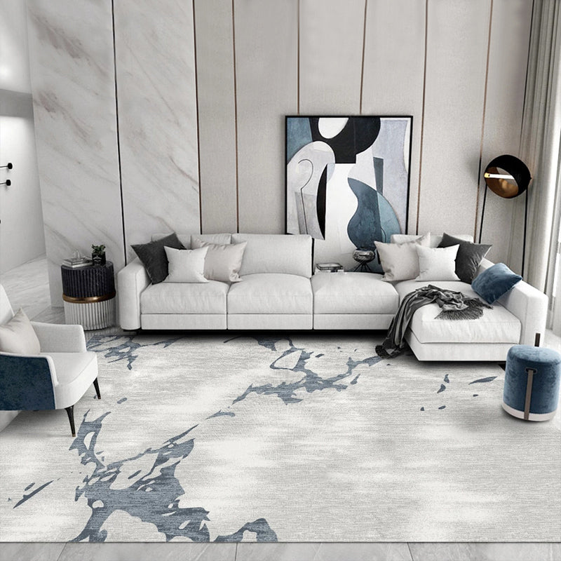 Funky Abstract Rug Blue and Grey Modern Rug Polyester Pet Friendly Washable Non-Slip Area Rug for Bedroom