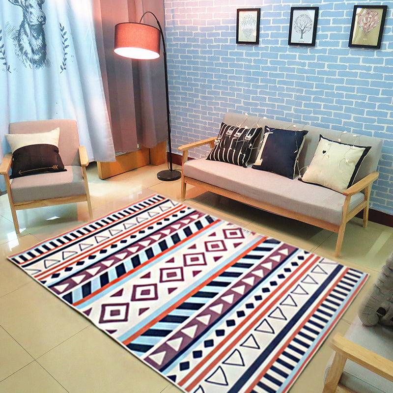 Multi Color Bohemian Rug Synthetics Tribal Striped Pattern Rug Pet Friendly Washable Non-Slip Carpet for Study