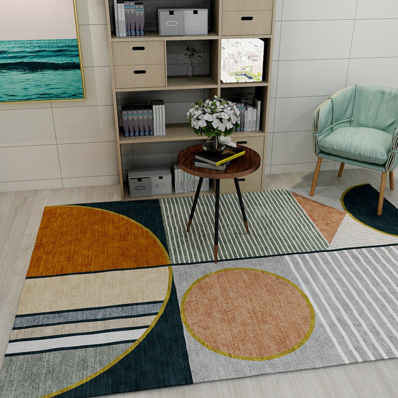Trendy Multicolored Geometric Rug with Lines Synthetics Scandinavian Rug Non-Slip Backing Carpet for Dining Room