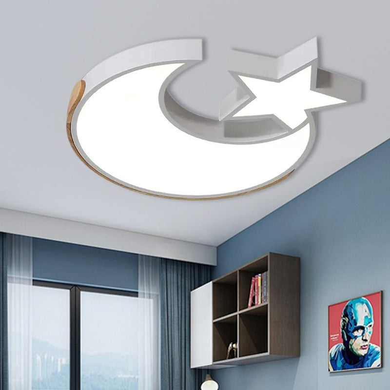 Lovely White LED Ceiling Light Star and Moon Acrylic Flushmount Light for Study Room