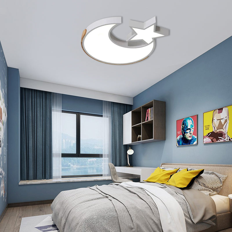 Lovely White LED Ceiling Light Star and Moon Acrylic Flushmount Light for Study Room