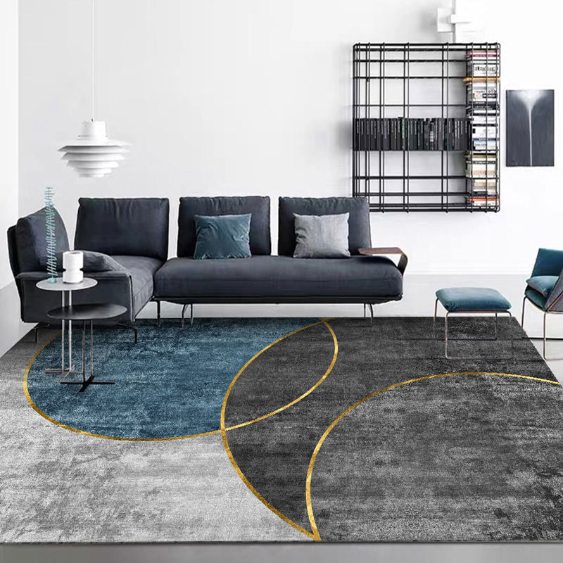 Modern Guest Room Rug Dark Overlapping Geometric Shapes Carpet Polyester Anti-Slip Backing Rug