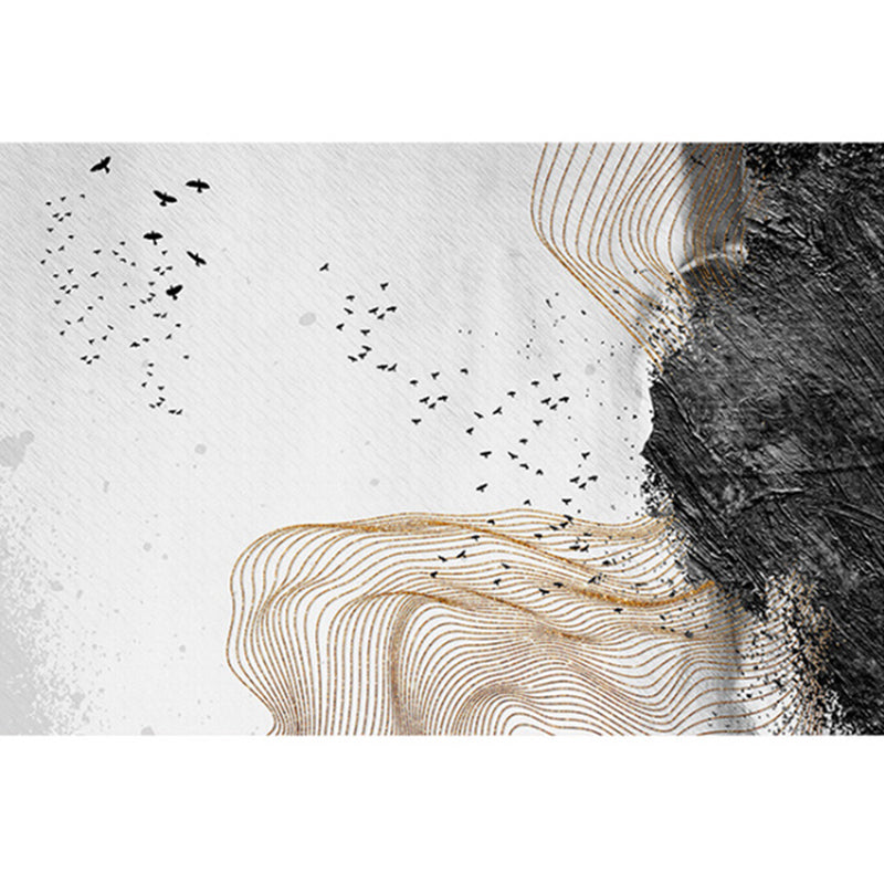 Modernist Gray Polyester Rug with Ink Painting Design Washable Area Rug for Indoor